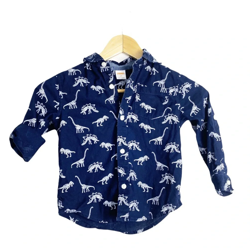 GYMBOREE Navy Button Down w/ White Dinosaurs, sz 3T